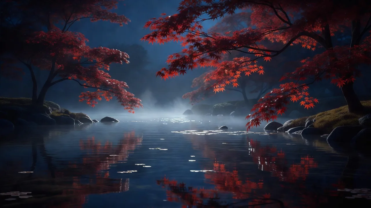 Autumn maple pond reflections