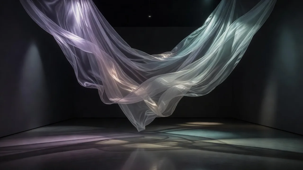 Flowing fabric shadow installation